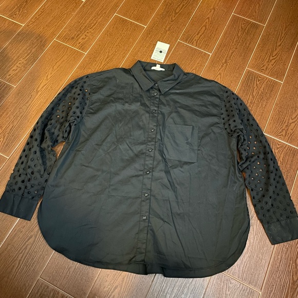 ee:some black button down blouse Size Medium cotton long sleeve shirt oversized - Picture 3 of 12